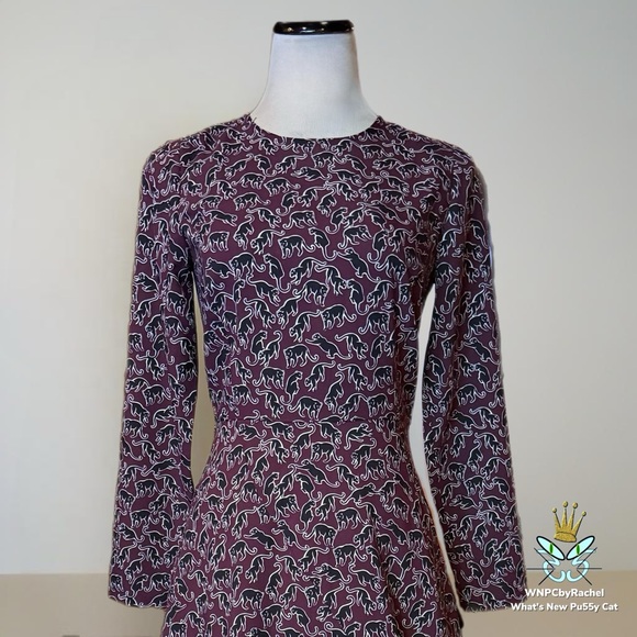 Ann Taylor Deep Wine Cat Print Dress, Fits up to an 8 - Picture 3 of 9